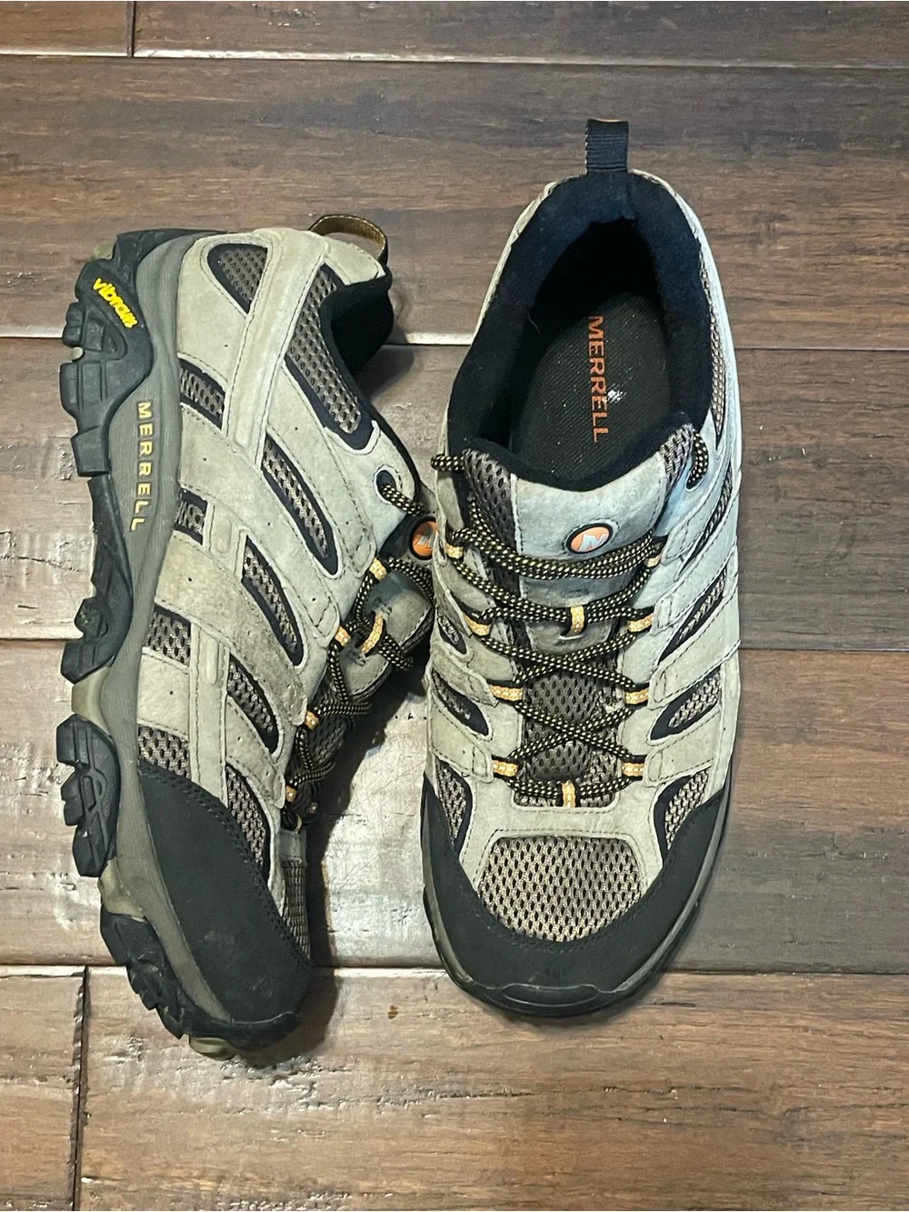 Merrell Men’s Gray and Black Hiking Boots with Tan Accents